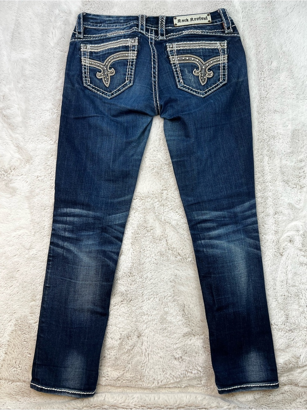 Rock Revival Jeans Low Rise Mei Ankle Skinny Size 29 Fit Dark Wash Blue Bling - Picture 10 of 13